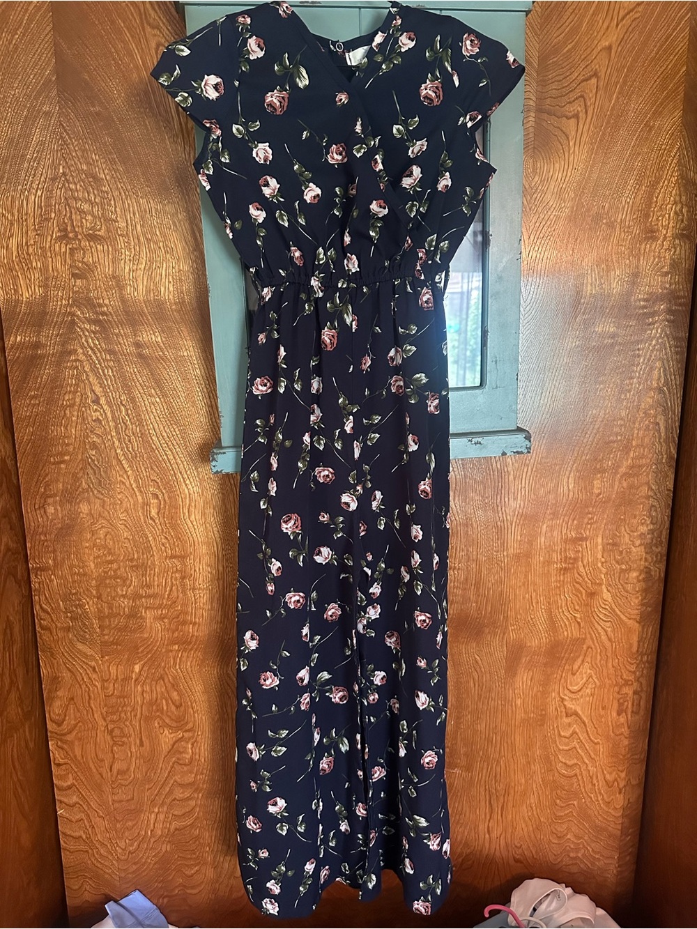 Girls Navy Floral Romper Jumpsuit with Elastic Waist